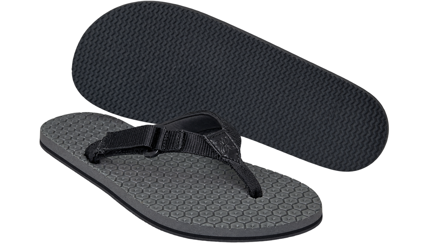Primal barefoot slippers with rubber traction sole and hexagonal weave air cushion with padded strap for chafeless wear throughout the day